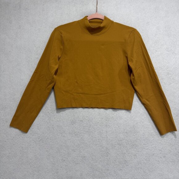 Nike Yoga Dri-FIT Shirt Womens Small Brown Mock Neck Long Sleeve Stretch Top - Picture 1 of 8